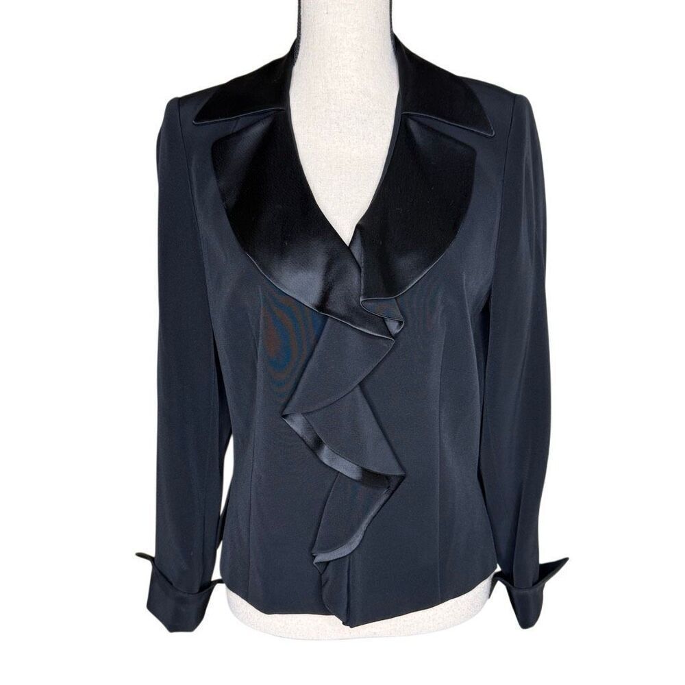 Vintage Votre Nom Jacket Black Waterfall Ruffle Size6 Classic Cocktail Elegant